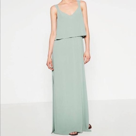 Zara Dresses & Skirts - {Zara Basic} Wedding Event Formal Evening Beach Foam Green Maxi Dress